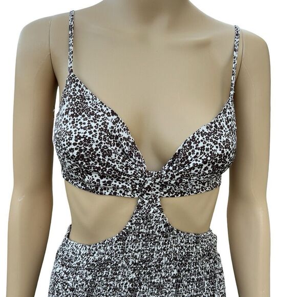 Blush BJ Women Floral V-Neck Spaghetti Strap Dress Summer  Cut-Out Brown & Cream - Picture 8 of 12